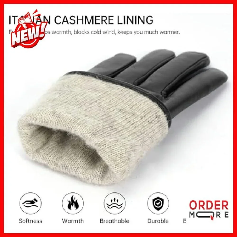 Cashmere Lined Sheepskin Leather Gloves Touchscreen Driving Winter